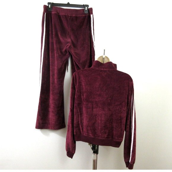 VTG Hale Bob Y2K Track Suit Large Maroon White Stripe Logo Velour Full Zip 2-PC - Picture 3 of 6